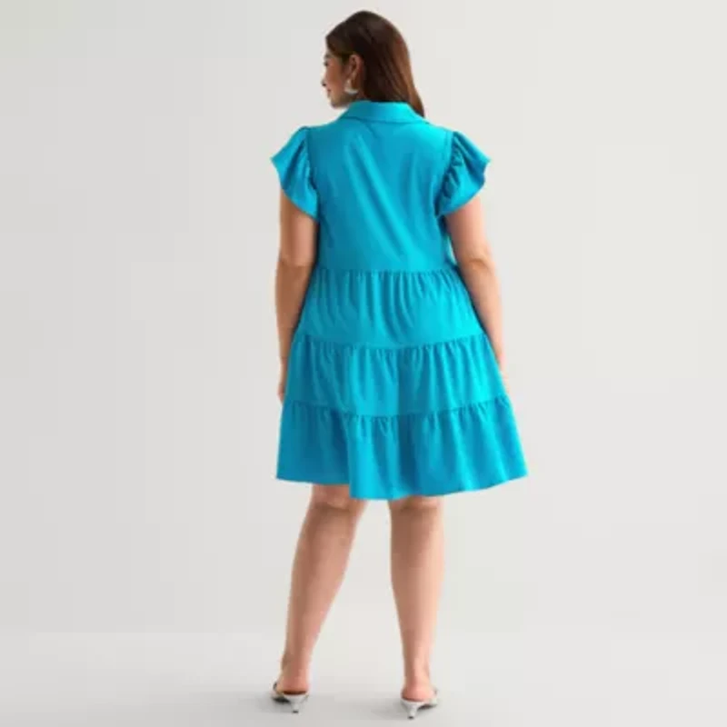 Danny & Nicole Womens Plus Short Sleeve Shirt Dress