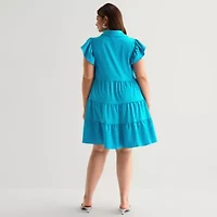 Danny & Nicole Womens Plus Short Sleeve Shirt Dress