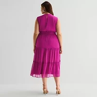 Danny & Nicole Womens Plus Sleeveless Midi Fit + Flare Dress