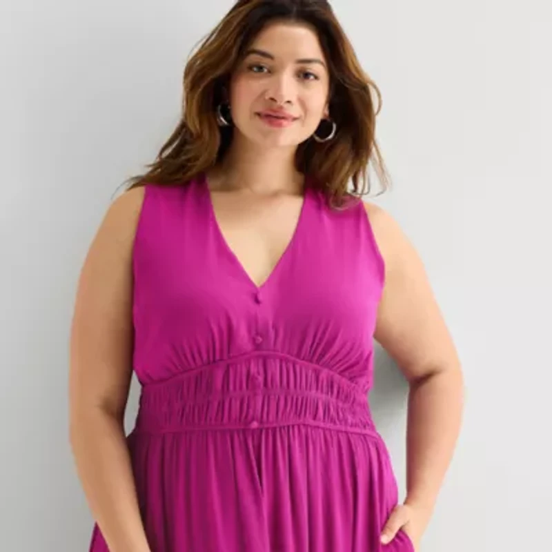 Danny & Nicole Womens Plus Sleeveless Midi Fit + Flare Dress