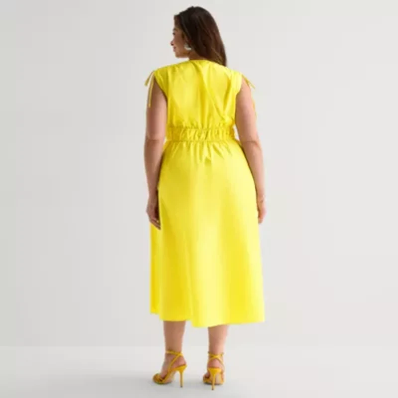 Melonie T Womens Plus Sleeveless Midi Fit + Flare Dress