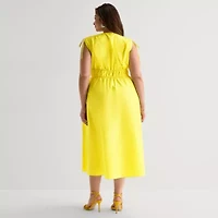 Melonie T Womens Plus Sleeveless Midi Fit + Flare Dress