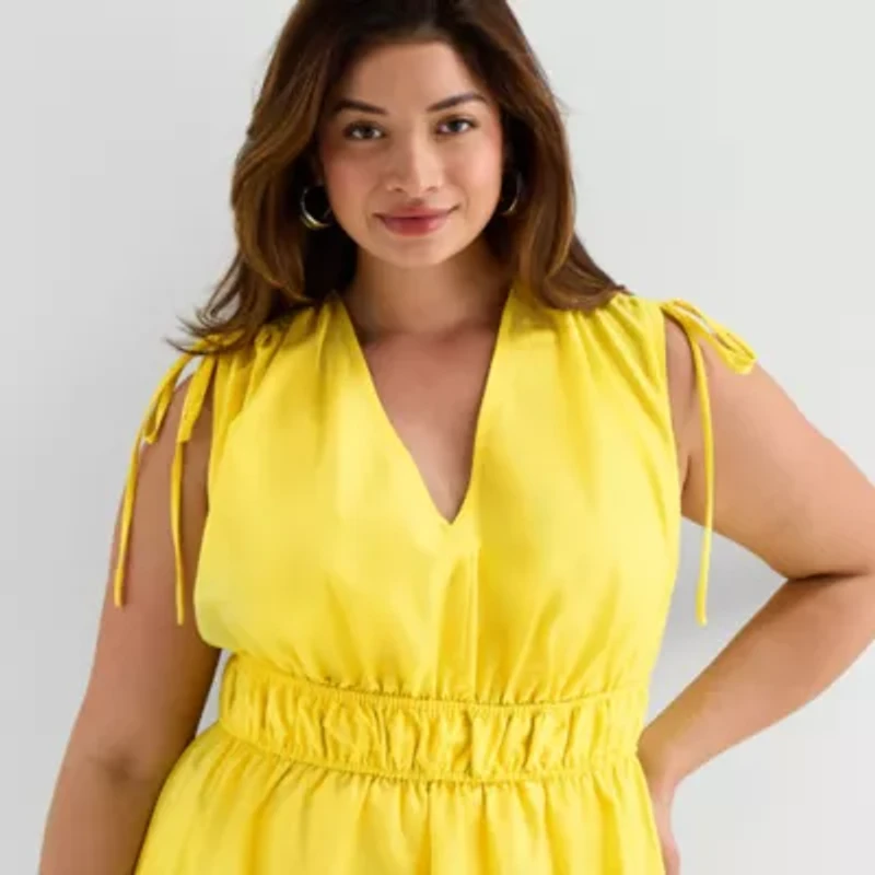 Melonie T Womens Plus Sleeveless Midi Fit + Flare Dress