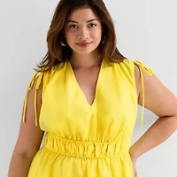 Melonie T Womens Plus Sleeveless Midi Fit + Flare Dress