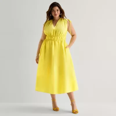 Melonie T Womens Plus Sleeveless Midi Fit + Flare Dress