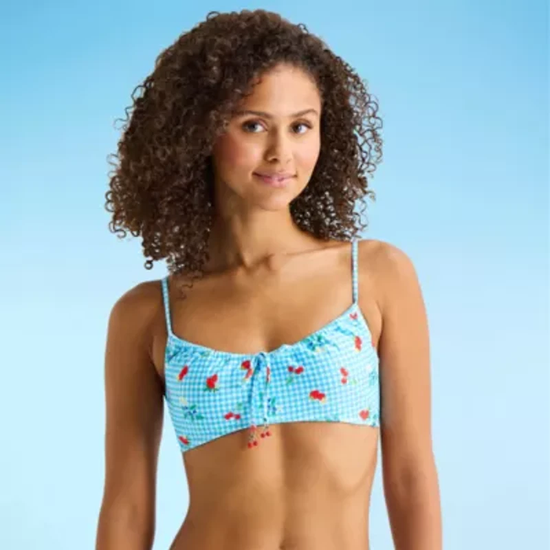 Arizona Womens Adjustable Straps Gingham Juniors Bralette Bikini Swimsuit Top