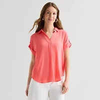 Liz Claiborne Womens Short Sleeve Blouse