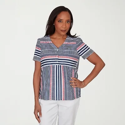 Alfred Dunner Port Side Womens V Neck Short Sleeve T-Shirt