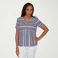 Alfred Dunner Port Side Womens V Neck Short Sleeve T-Shirt