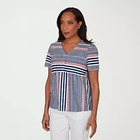 Alfred Dunner Port Side Womens V Neck Short Sleeve T-Shirt