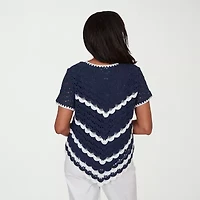 Alfred Dunner Port Side Womens Crochet Crew Neck T-Shirt