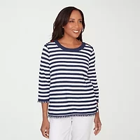 Alfred Dunner Port Side Womens Crew Neck 3/4 Sleeve T-Shirt