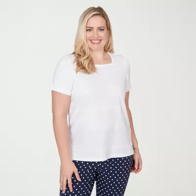 Alfred Dunner Port Side Womens Square Neck Short Sleeve T-Shirt