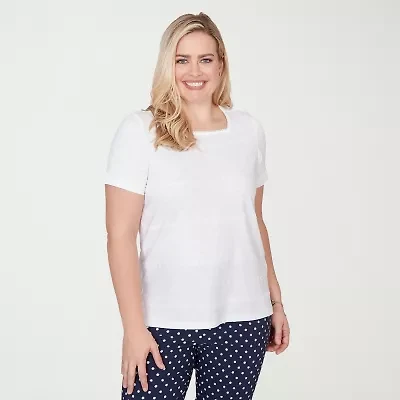 Alfred Dunner Port Side Womens Square Neck Short Sleeve T-Shirt