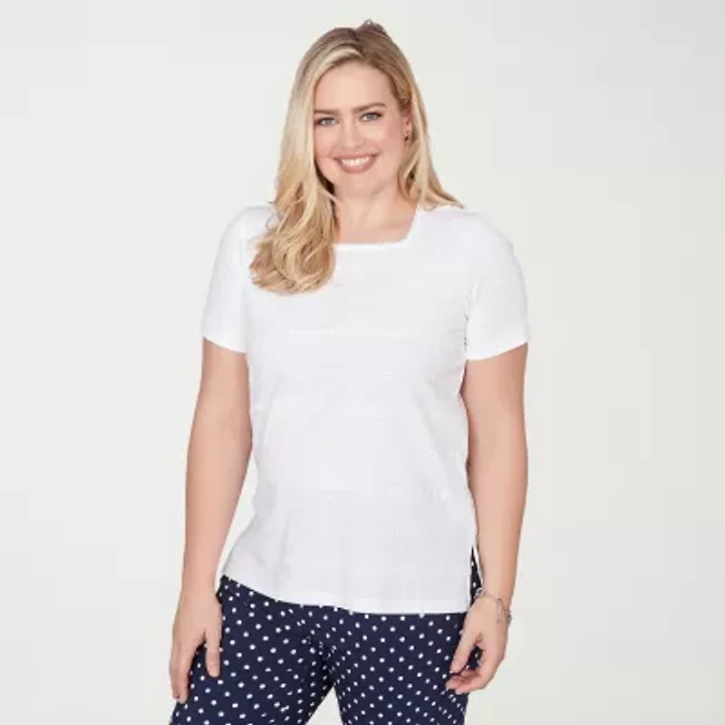 Alfred Dunner Port Side Womens Square Neck Short Sleeve T-Shirt