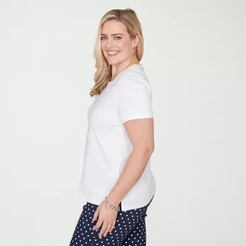 Alfred Dunner Port Side Womens Square Neck Short Sleeve T-Shirt