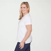 Alfred Dunner Port Side Womens Square Neck Short Sleeve T-Shirt