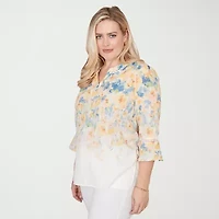 Alfred Dunner Out Of The Blue Womens Split Crew Neck 3/4 Sleeve Blouse