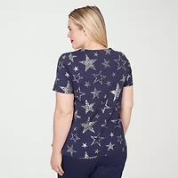 Alfred Dunner Lady Liberty Womens Crew Neck Short Sleeve T-Shirt