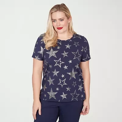 Alfred Dunner Lady Liberty Womens Crew Neck Short Sleeve T-Shirt