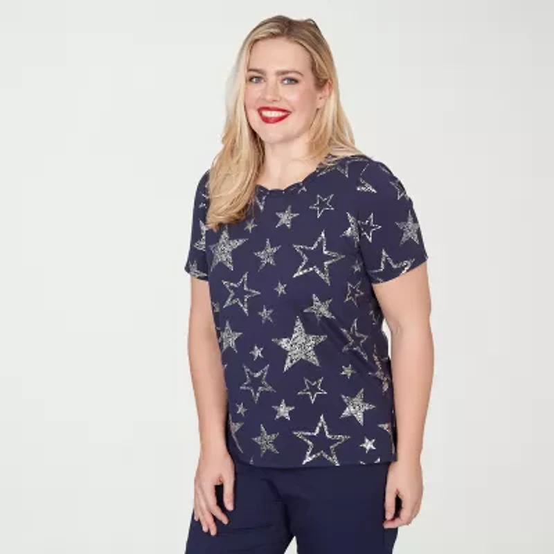 Alfred Dunner Lady Liberty Womens Crew Neck Short Sleeve T-Shirt