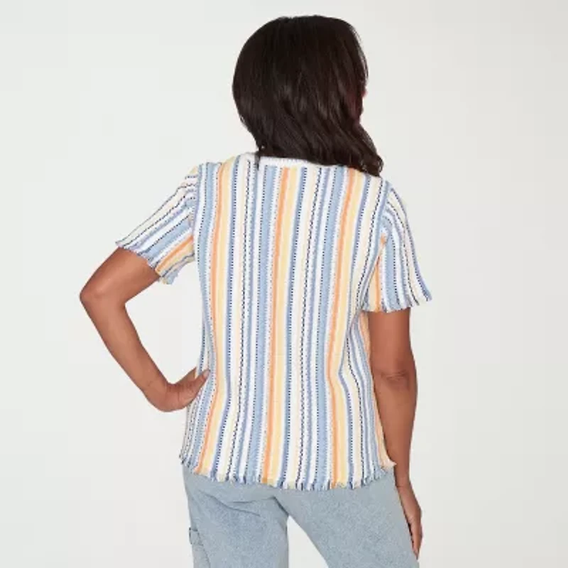 Alfred Dunner Out Of The Blue Womens Crew Neck Short Sleeve T-Shirt