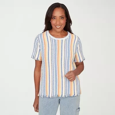 Alfred Dunner Out Of The Blue Womens Crew Neck Short Sleeve T-Shirt