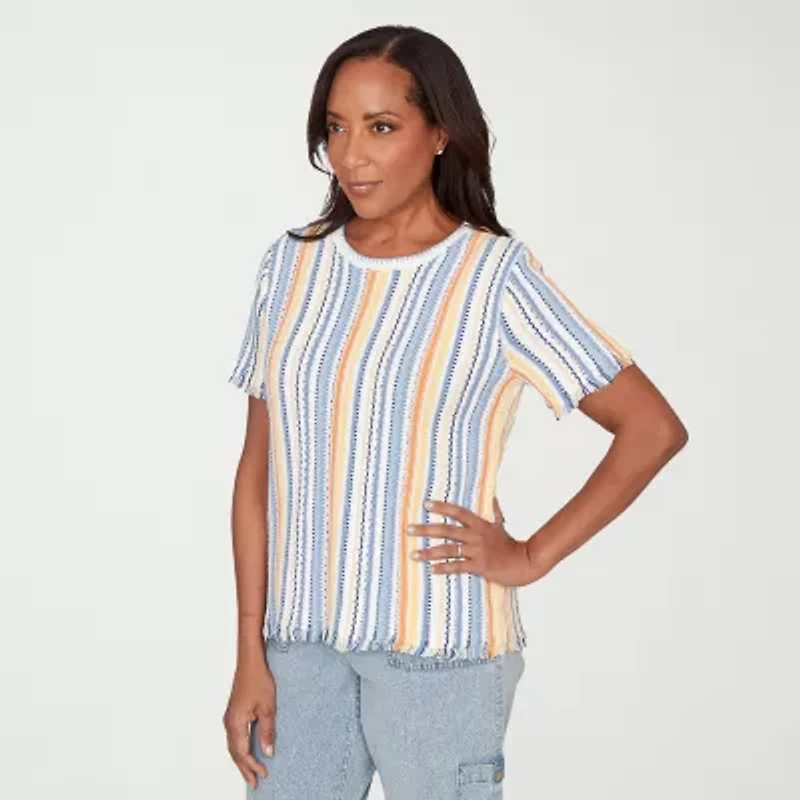 Alfred Dunner Out Of The Blue Womens Crew Neck Short Sleeve T-Shirt