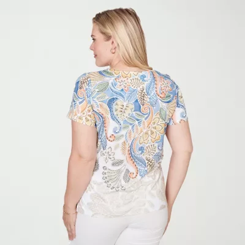 Alfred Dunner Out Of The Blue Womens Crew Neck Short Sleeve T-Shirt