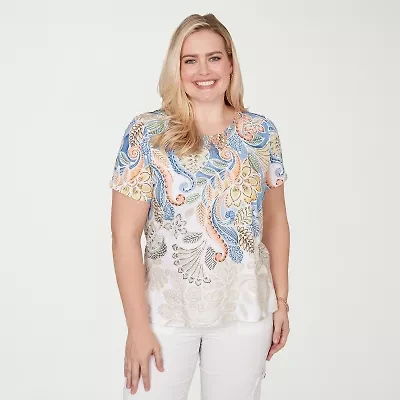 Alfred Dunner Out Of The Blue Womens Crew Neck Short Sleeve T-Shirt