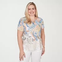 Alfred Dunner Out Of The Blue Womens Crew Neck Short Sleeve T-Shirt