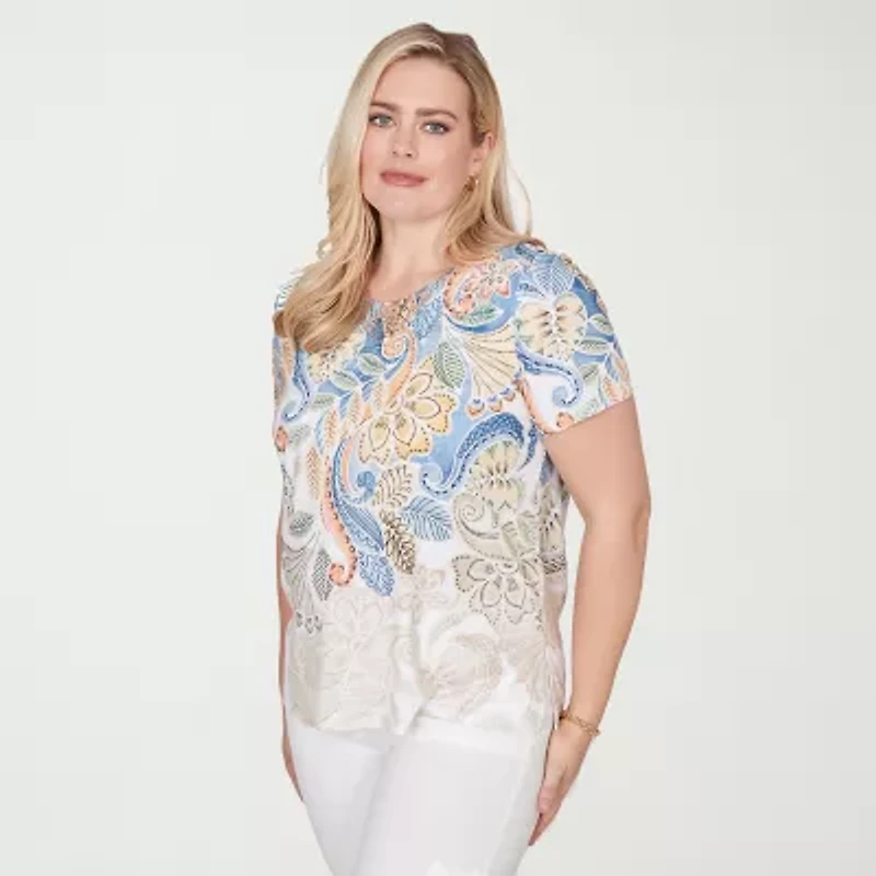 Alfred Dunner Out Of The Blue Womens Crew Neck Short Sleeve T-Shirt