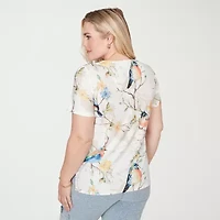 Alfred Dunner Out Of The Blue Womens V Neck Short Sleeve T-Shirt