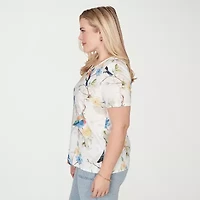 Alfred Dunner Out Of The Blue Womens V Neck Short Sleeve T-Shirt