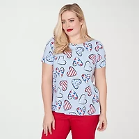 Alfred Dunner Lady Liberty Womens Crew Neck Short Sleeve T-Shirt