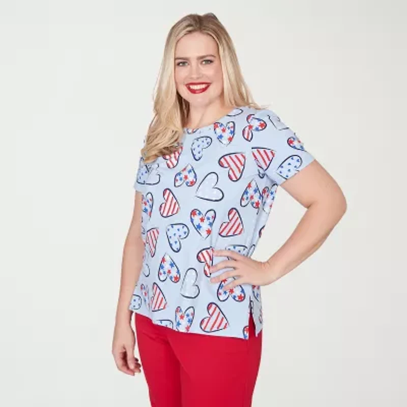 Alfred Dunner Lady Liberty Womens Crew Neck Short Sleeve T-Shirt