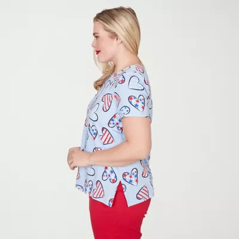 Alfred Dunner Lady Liberty Womens Crew Neck Short Sleeve T-Shirt