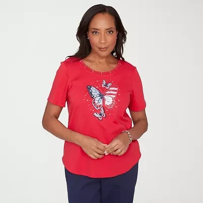Alfred Dunner Lady Liberty Womens Crew Neck Short Sleeve T-Shirt