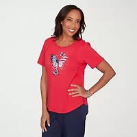 Alfred Dunner Lady Liberty Womens Crew Neck Short Sleeve T-Shirt
