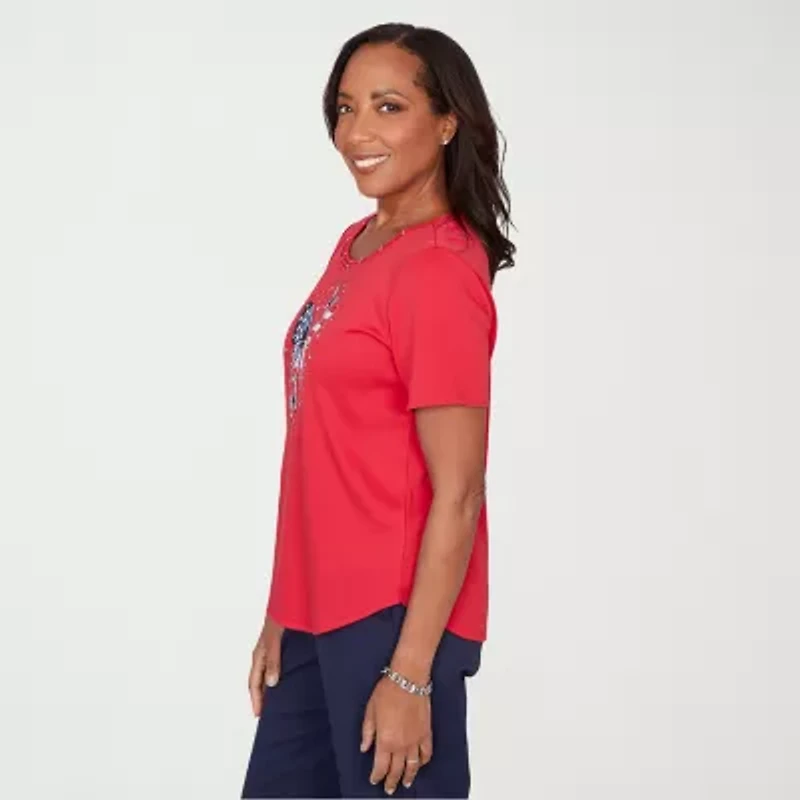 Alfred Dunner Lady Liberty Womens Crew Neck Short Sleeve T-Shirt