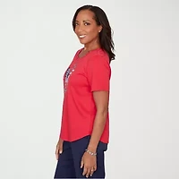Alfred Dunner Lady Liberty Womens Crew Neck Short Sleeve T-Shirt