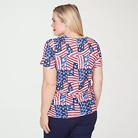 Alfred Dunner Lady Liberty Womens Split Crew Neck Short Sleeve T-Shirt