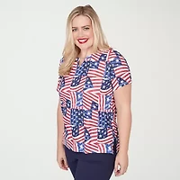 Alfred Dunner Lady Liberty Womens Split Crew Neck Short Sleeve T-Shirt