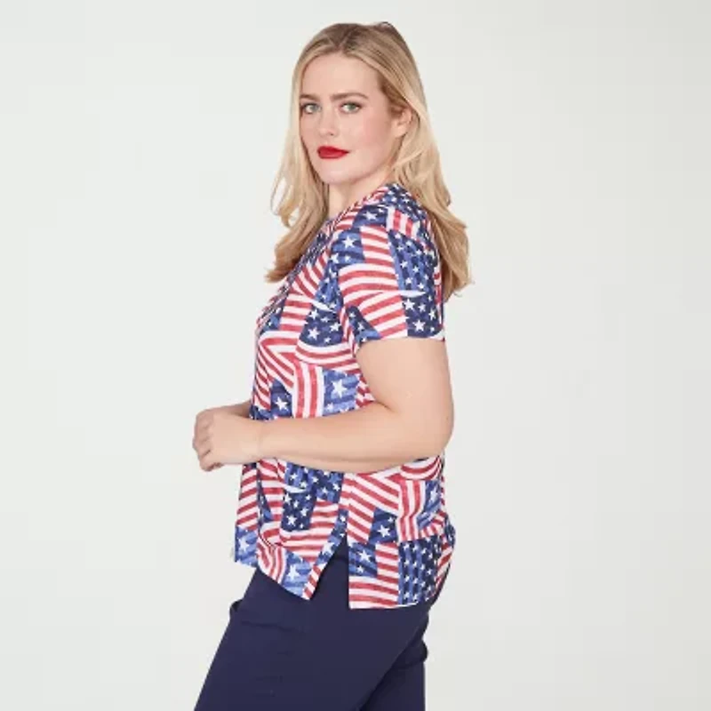 Alfred Dunner Lady Liberty Womens Split Crew Neck Short Sleeve T-Shirt