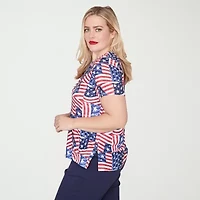 Alfred Dunner Lady Liberty Womens Split Crew Neck Short Sleeve T-Shirt