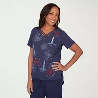 Alfred Dunner Lady Liberty Womens V Neck Short Sleeve T-Shirt