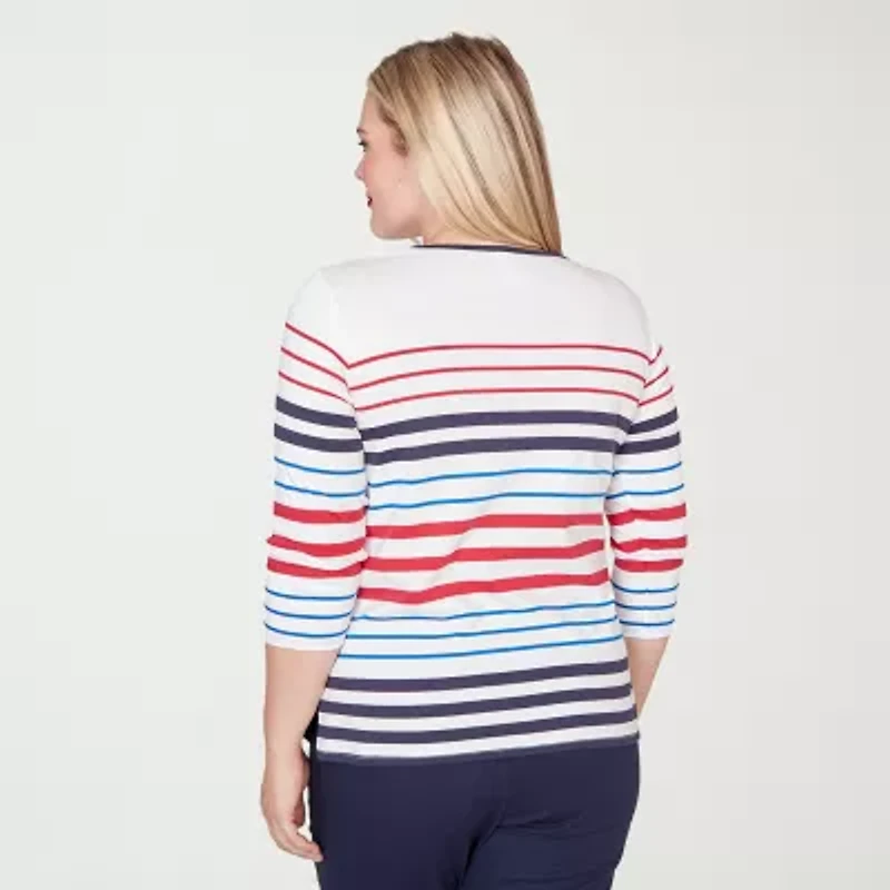 Alfred Dunner Lady Liberty Womens Crew Neck 3/4 Sleeve T-Shirt