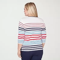 Alfred Dunner Lady Liberty Womens Crew Neck 3/4 Sleeve T-Shirt