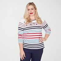 Alfred Dunner Lady Liberty Womens Crew Neck 3/4 Sleeve T-Shirt