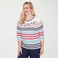 Alfred Dunner Lady Liberty Womens Crew Neck 3/4 Sleeve T-Shirt